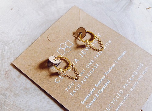 Mini Hoop Earrings in Gold Plated Pearl Bar