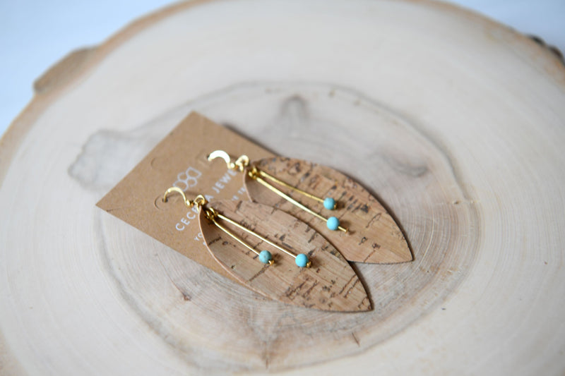 Turquoise Feather Leather Earrings