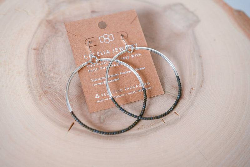 Sterling Silver Tube Hoop Earrings in Silver and White