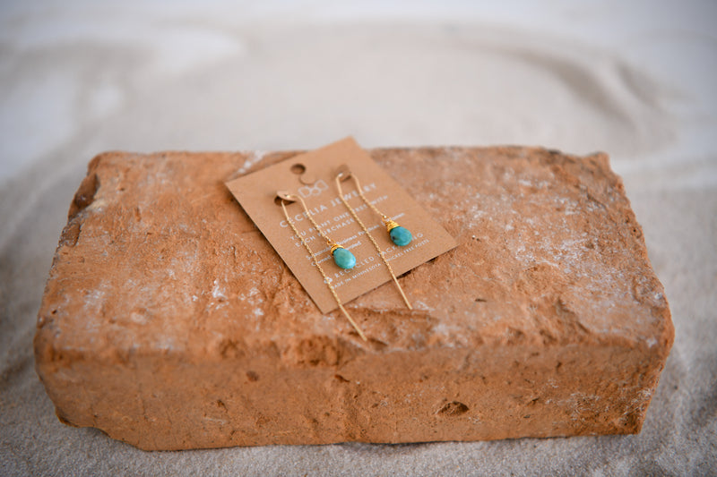Roamer Gemstone Threader Earrings in Turquoise