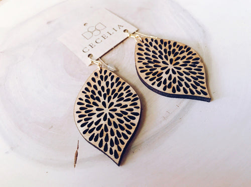 Feather Engraved Wood Earrings