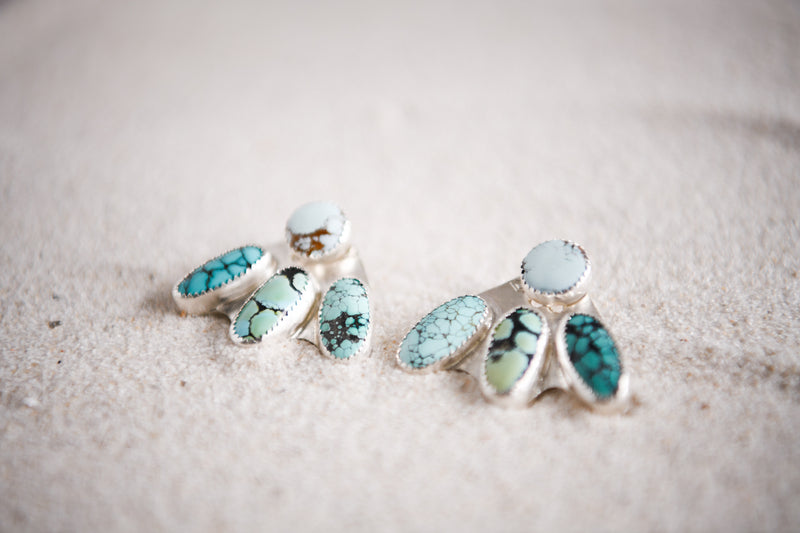 Sterling Silver Turquoise Sunline Wildflower Front and Back Earrings