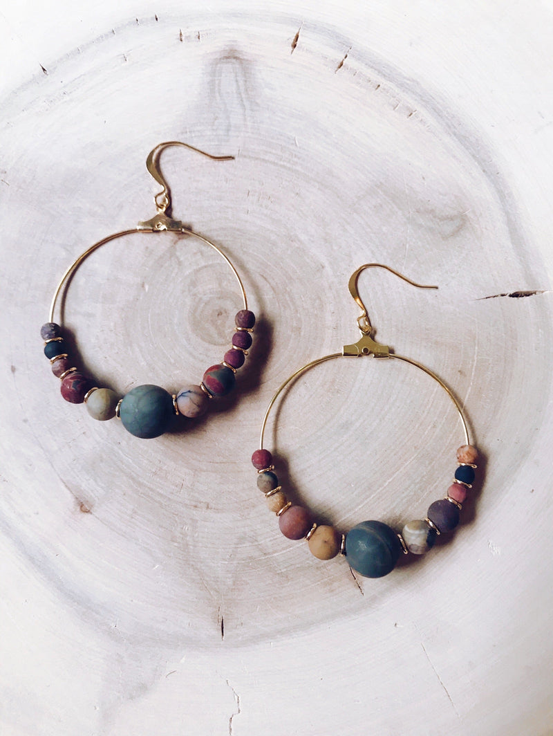 Symmetrical Gemstone Hoop Earrings in African Turquoise